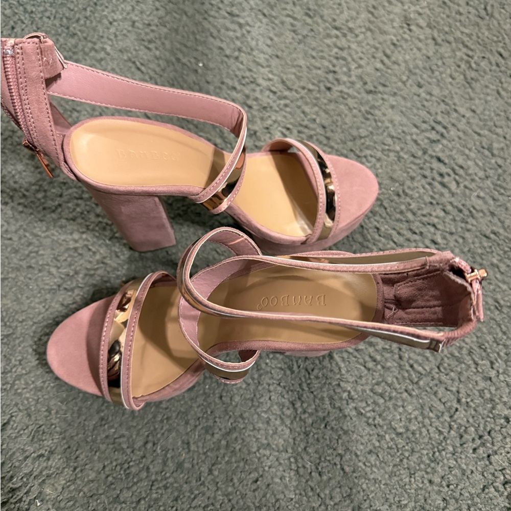 BAMBOO Mauve Strappy Block Heels